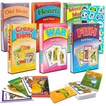 Platinum Series Classic Card Game Set - Bundle with War, Old Maid, Hearts, Memory Match, Go Fish, Crazy Eights Card Decks Plus Stickers | Bulk Table