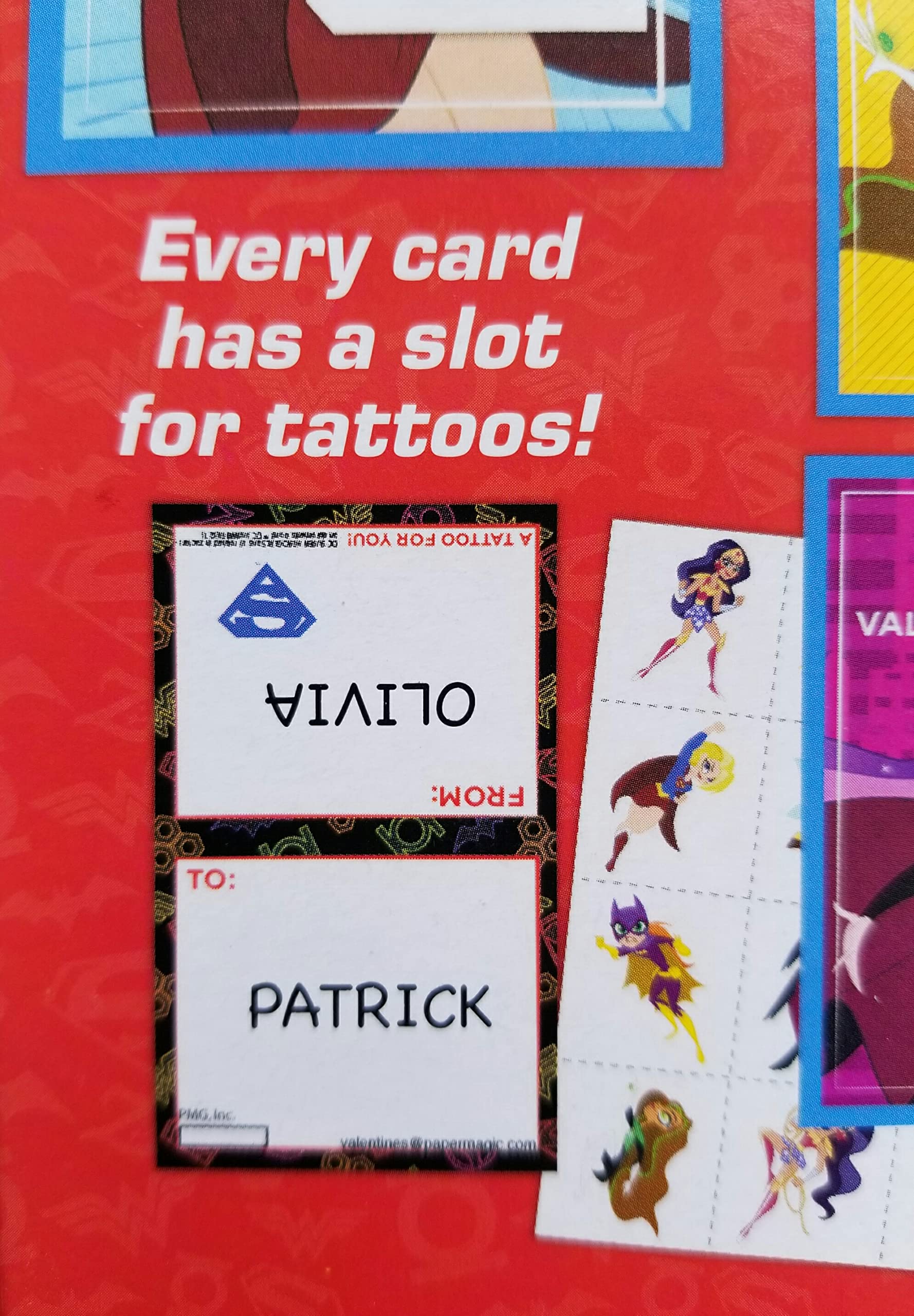 International Greetings 32 Count School Valentines Day Illustrated Cards with Matching Stickers or Tattoos (DC Super Hero Girl)