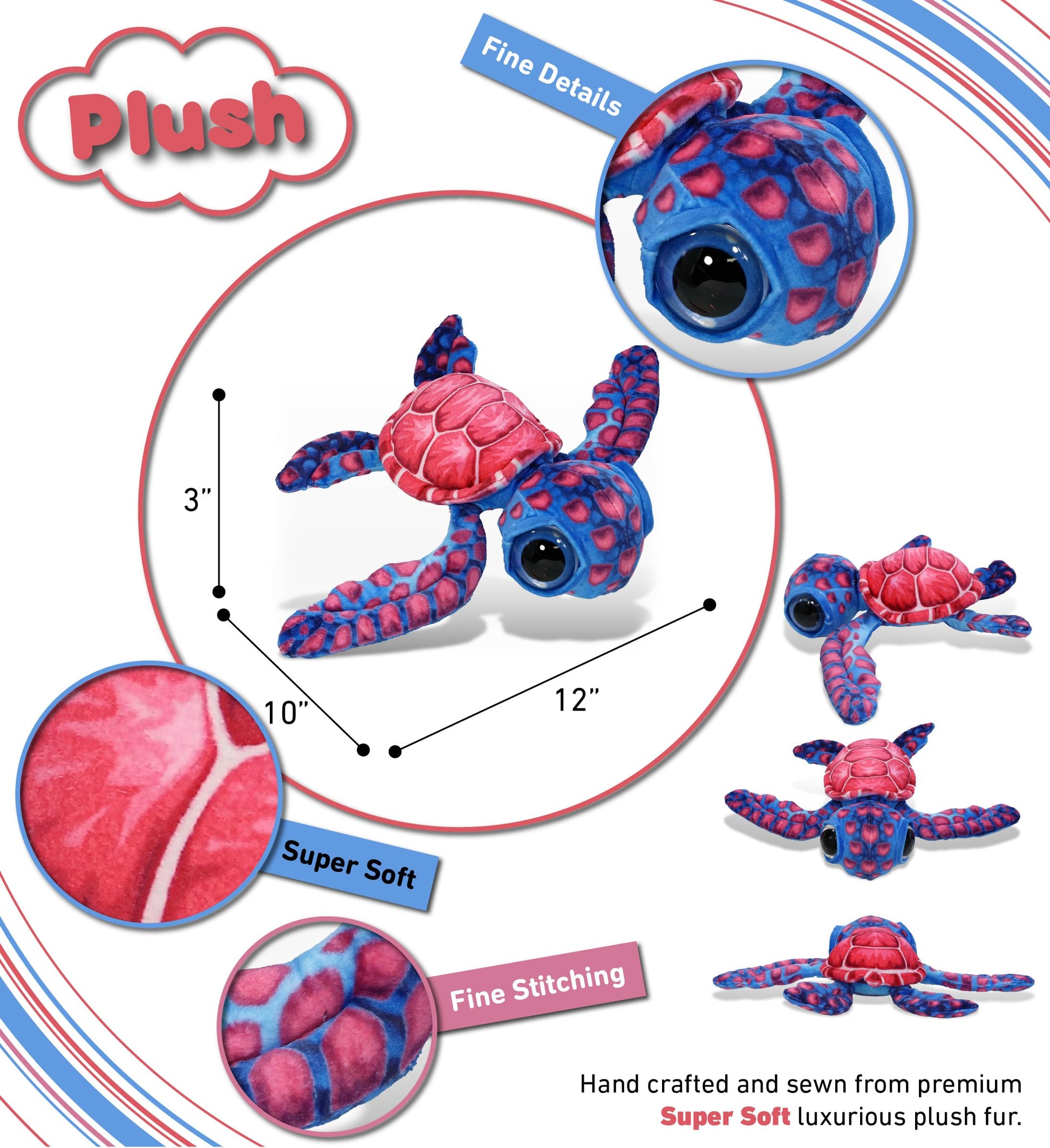 DolliBu Pink Sea Turtle Super Soft Stuffed Animal, Cute Realistic Stuffed Animals for Girls. Boys and Adults Animal Gifts, Kids Ocean Nursery Decor