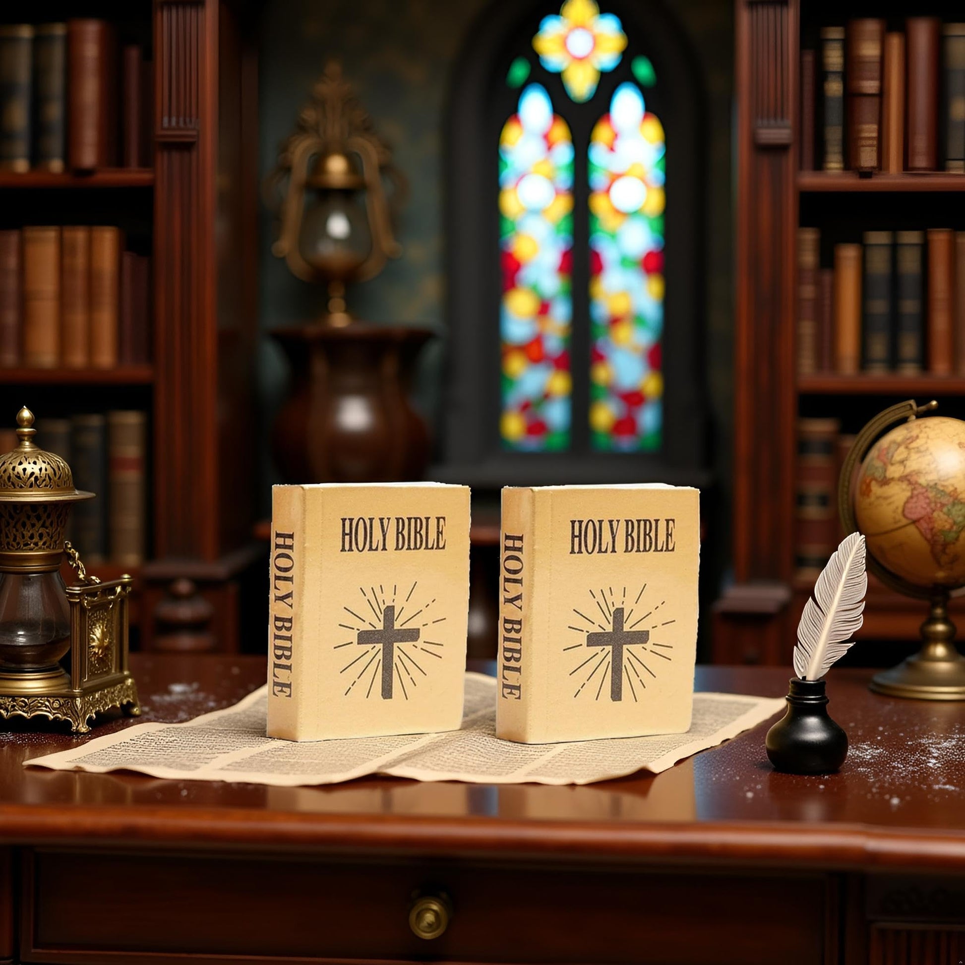 2Pcs Brown Mini Bible Pocket Book Dollhouse Miniature Book Bookshelf Bedroom Library Accessories, Dollhouse Furniture, Miniature Dollhouse