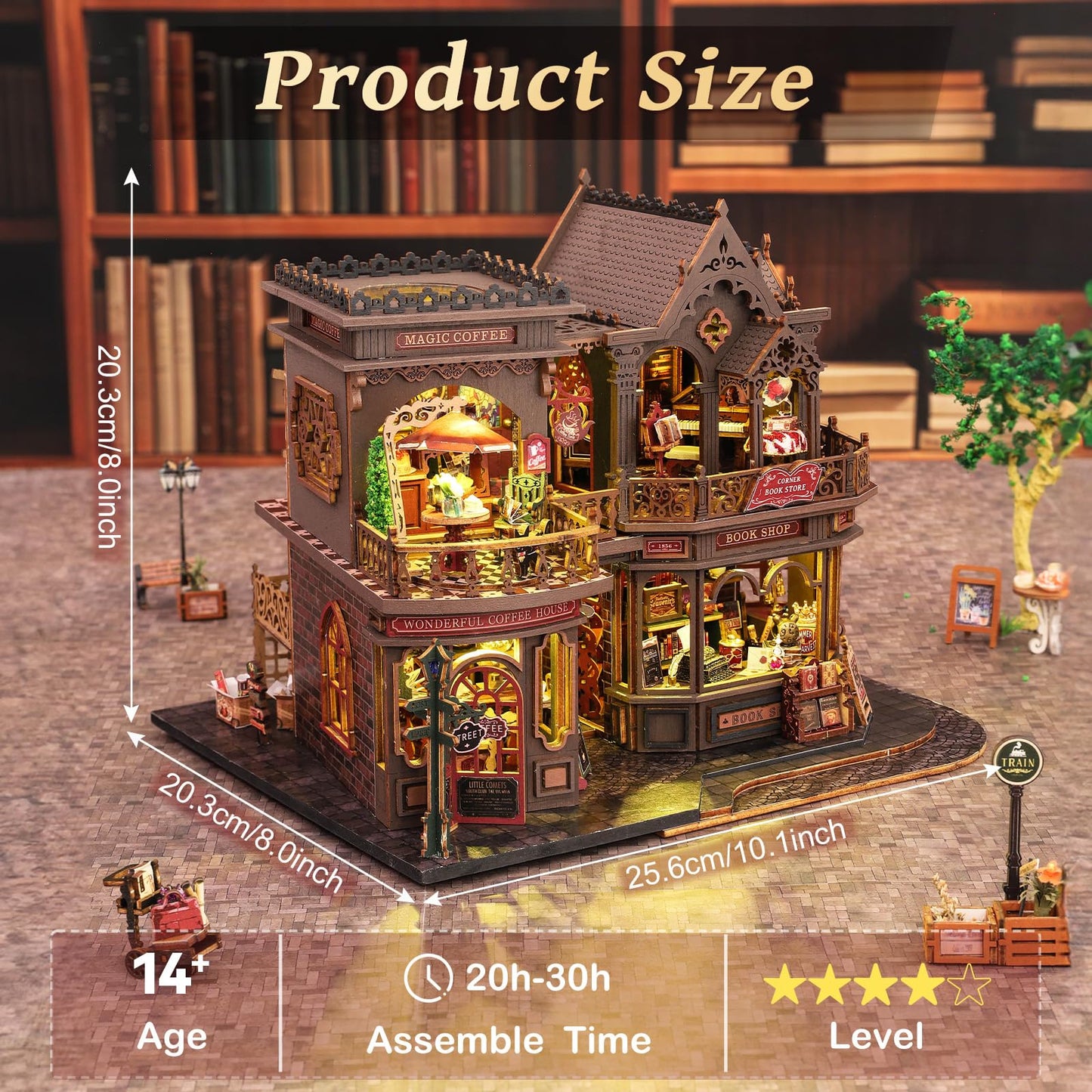 RonmayGift DIY Miniature House Kit, Miniature Dollhouse Kit with Music Box, Mini House Building Kit Book Nook for Adult, Creative Bookshelf Decoration