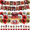 49ers Party Decorations,San Francisco Birthday Party Supplies Includes Banner- Cake Topper - 24 Cupcake Toppers - 18 Balloons
