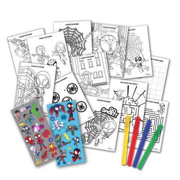 Spidey and His Amazing Friends Stow & Go Activity Kit - 17-Piece Marvel Art Set with Stickers, Crayons, Coloring Pages & Carry Case - Kids Travel Kit