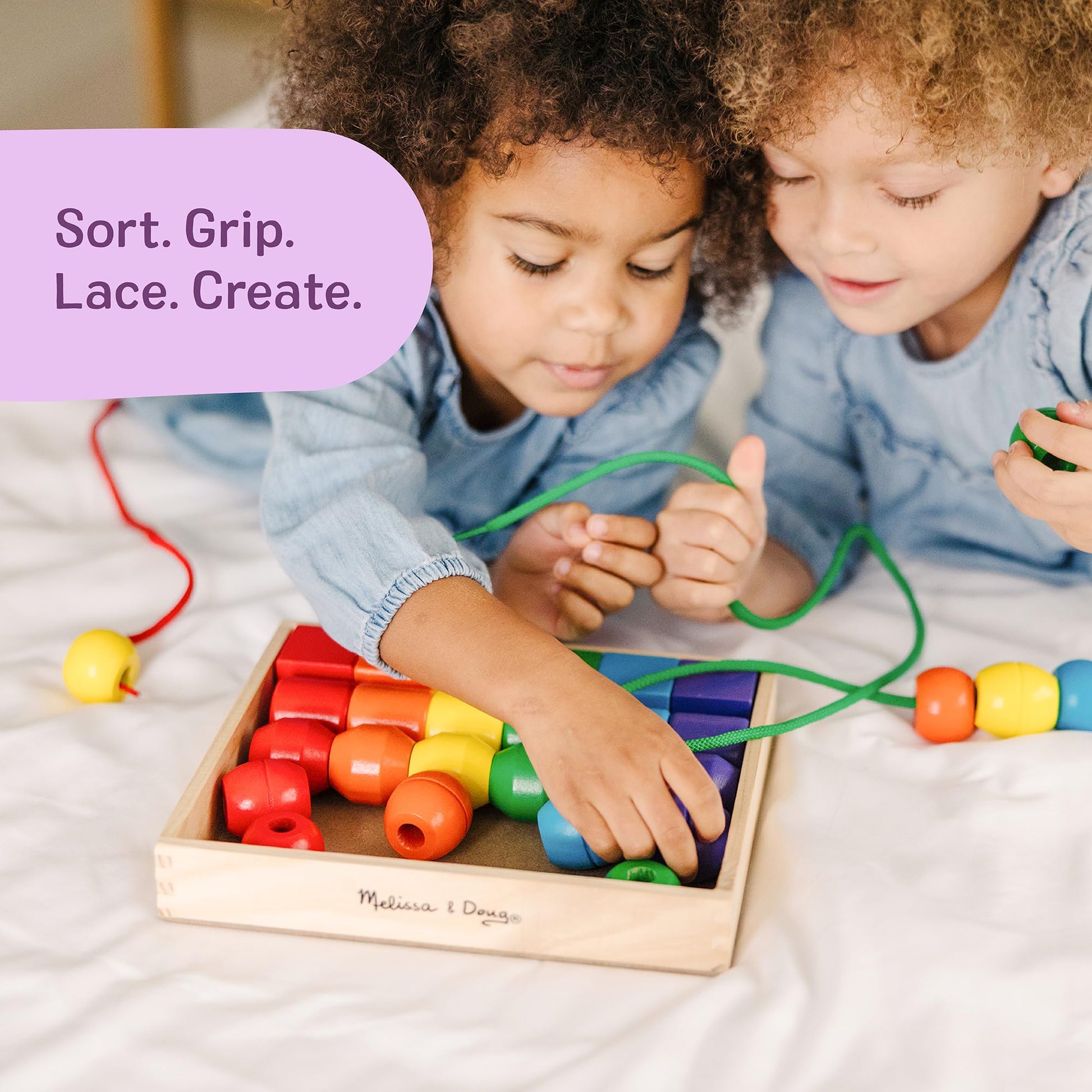 Melissa & Doug Primary Lacing Beads - Educational Toy with 30 Wooden Beads and 2 Laces for Toddlers, Fine Motor Skills Lacing Toys for Toddlers and