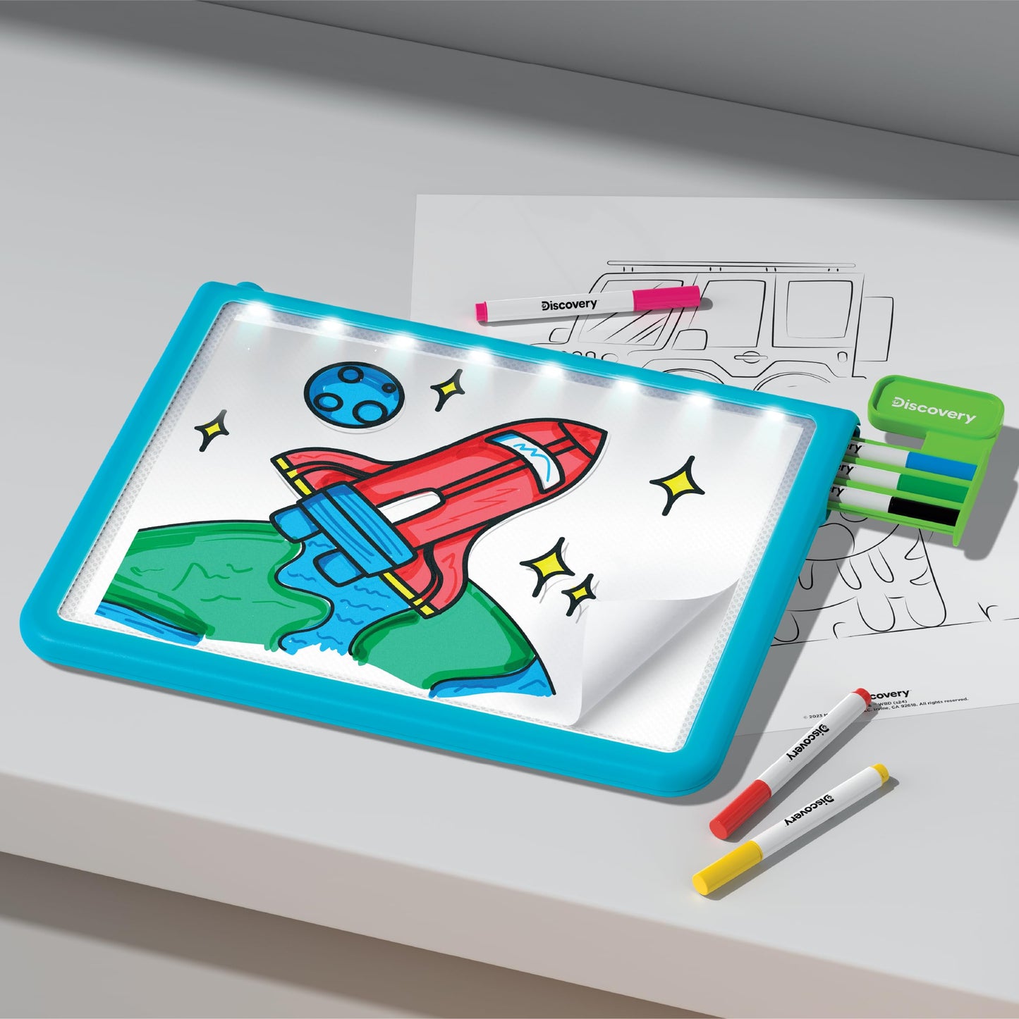 Discovery™ Glow Tracing Light-Up Art Tablet - Includes 10 Templates, 10 Blank Sheets, 6 Washable Markers| Writing Drawing Tablet for Kids| Craft Kit