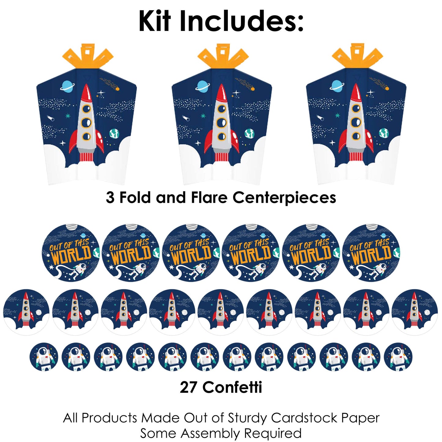 Big Dot of Happiness Blast Off to Outer Space - Rocket Ship Baby Shower or Birthday Party Decor and Confetti - Terrific Table Centerpiece Kit - Set