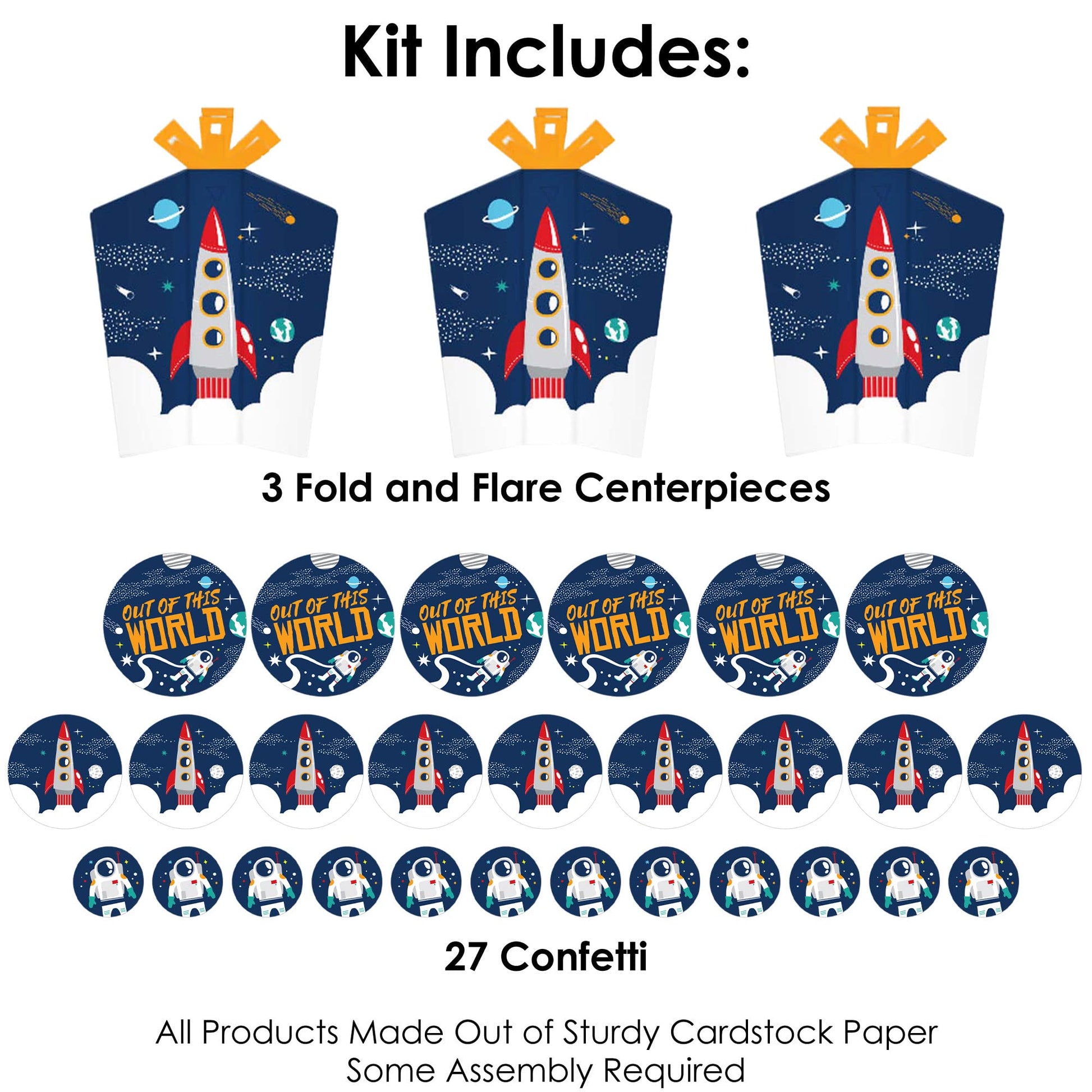 Big Dot of Happiness Blast Off to Outer Space - Rocket Ship Baby Shower or Birthday Party Decor and Confetti - Terrific Table Centerpiece Kit - Set