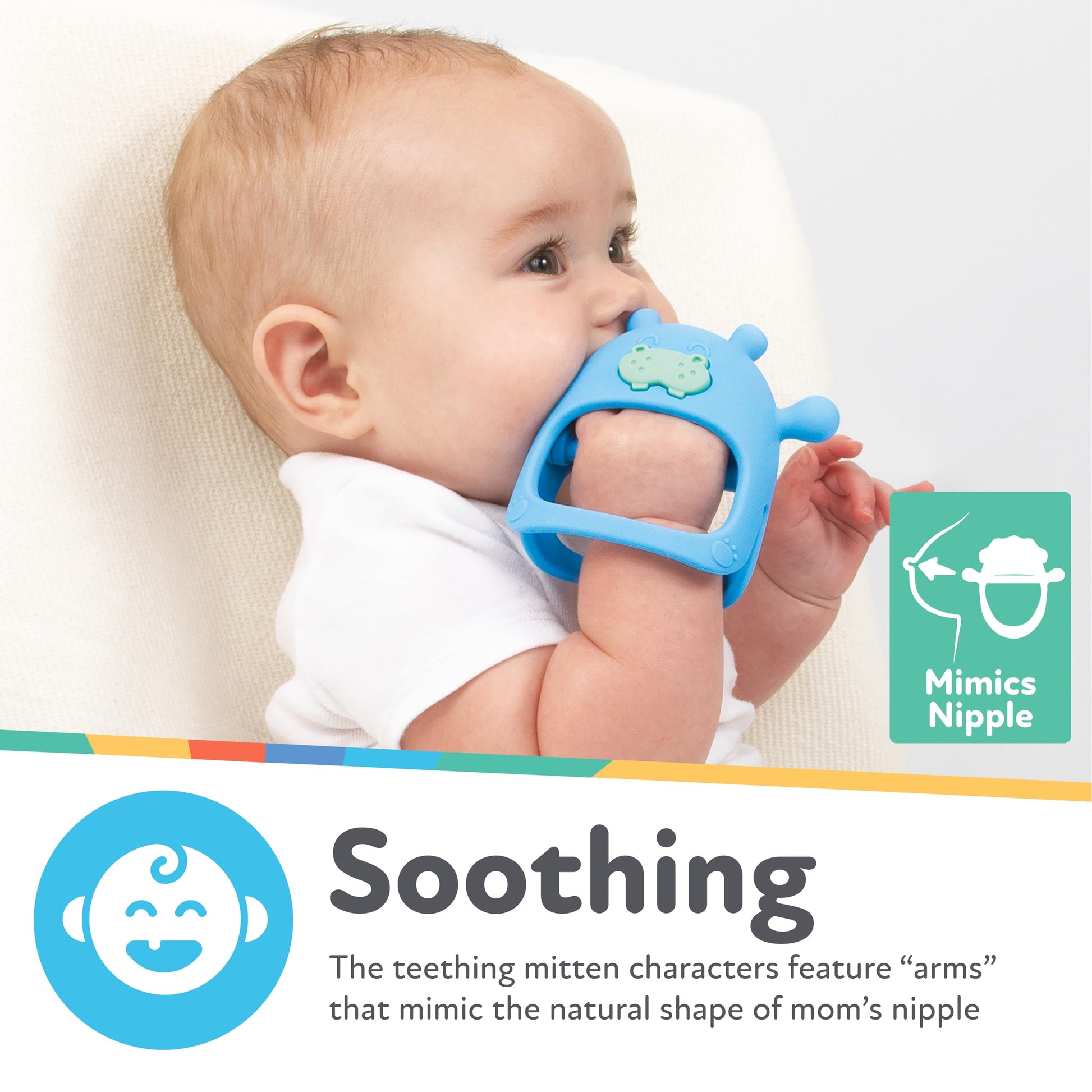 Nuby Silicone Wrist Teething Mitten - Baby Teether Ring - 3+ Months - Brown Bear