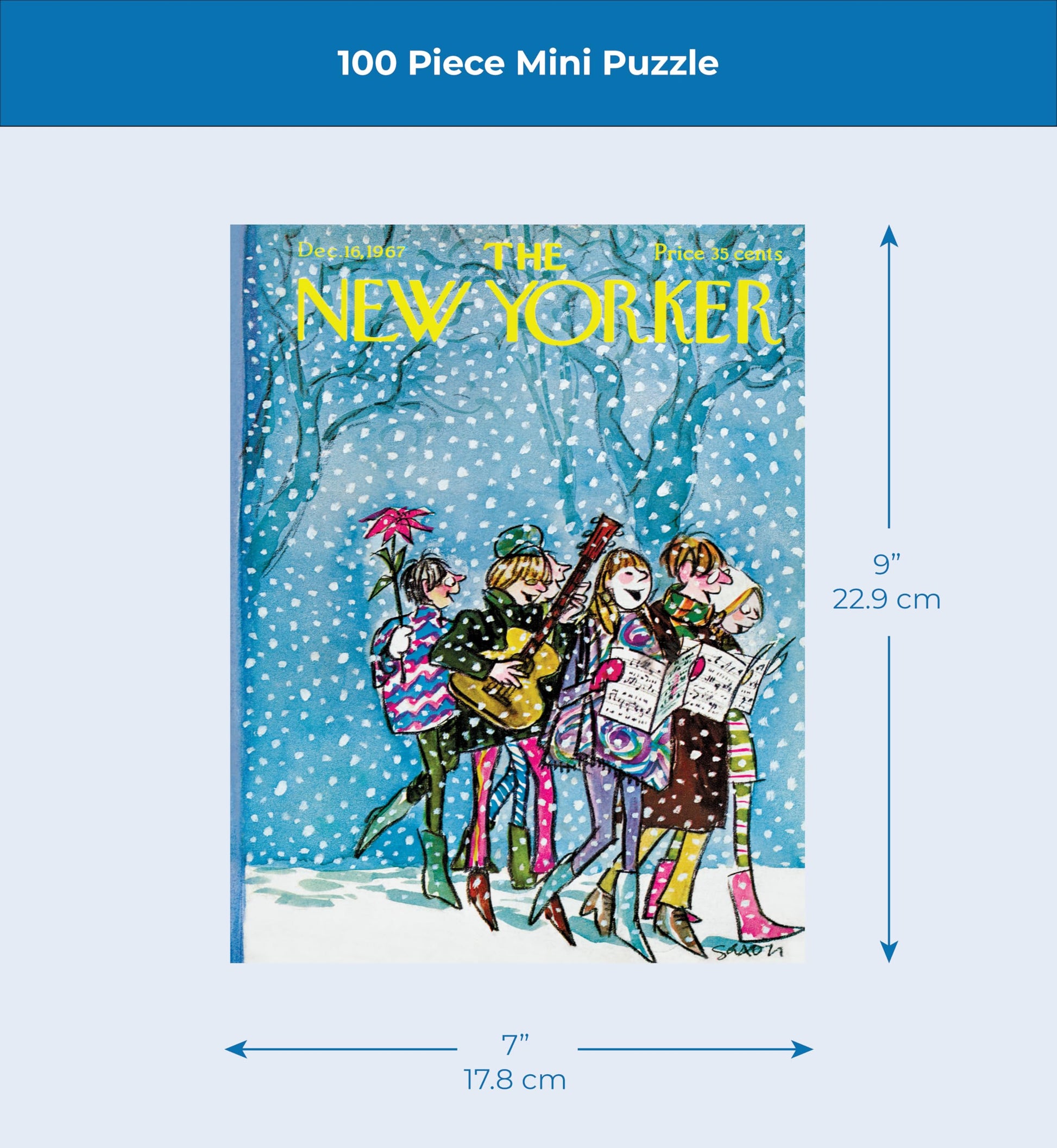 New York Puzzle Company - New Yorker Caroling Mini - 100 Piece Jigsaw Puzzle for Adults by Charles Saxon