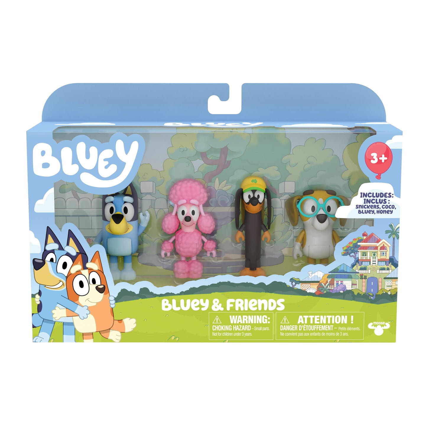 Bluey Friends Figurine Toys Pack of 4, Articulated Character Toys with Snickers, Honey, and Coco Figurines, Small Action Figures for Kids Ages 3+