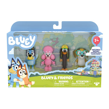 Bluey Friends Figurine Toys Pack of 4, Articulated Character Toys with Snickers, Honey, and Coco Figurines, Small Action Figures for Kids Ages 3+