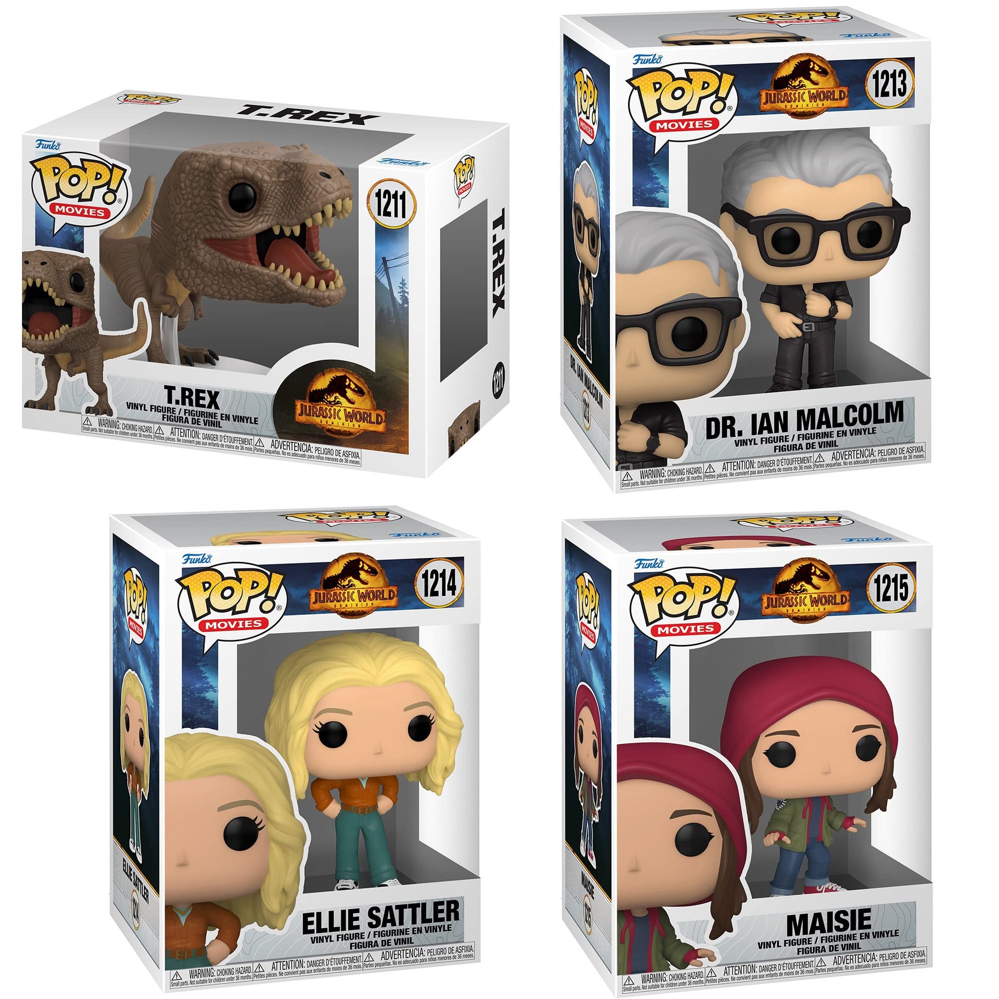 Funko Pop! Movies: Jurassic World 3 Dominion Collectors Set - 4 Figure Set: T.Rex, Dr. Ian Malcolm, Dr. Ellie Sattler, Maisie