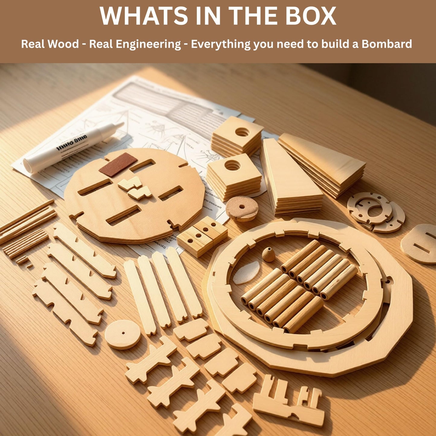 Pathfinders STEM Kit - Leonardo da Vinci Tank | Build It Yourself Wooden Model | Educational Engineering Project for Kids & Teens | Historical