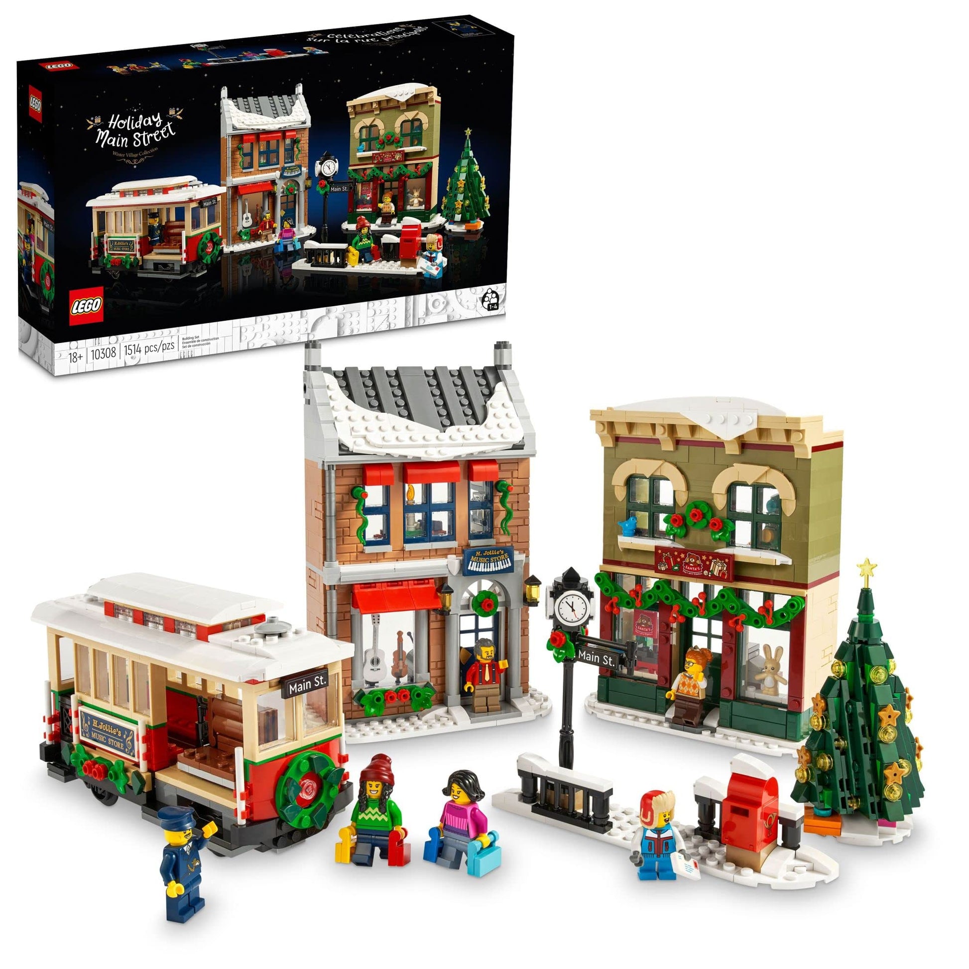 LEGO Holiday Main Street Building Set 10308, for Adults and Family, Christmas Village Building Kit, Holiday Display Set with Shops, Streetcar and 6