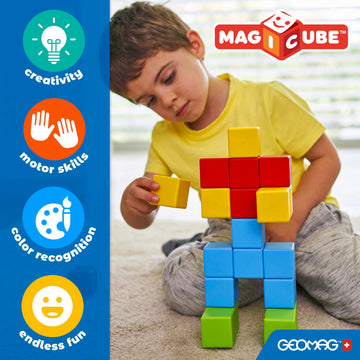 Geomag Magicube 8pcs Magnetic Blocks - Magnetic Building Blocks for Toddlers 1-3, Montessori Toys for 1+ Year Old, Autism Sensory Product, Magnets