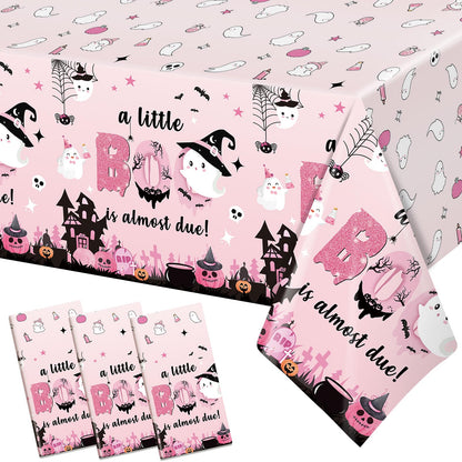 Yavxzvbw 3Pcs A Little Boo is Almost Due Decorations Pink Halloween Tablecloth Little Boo Baby Shower Decorations Girl for Halloween Baby Shower