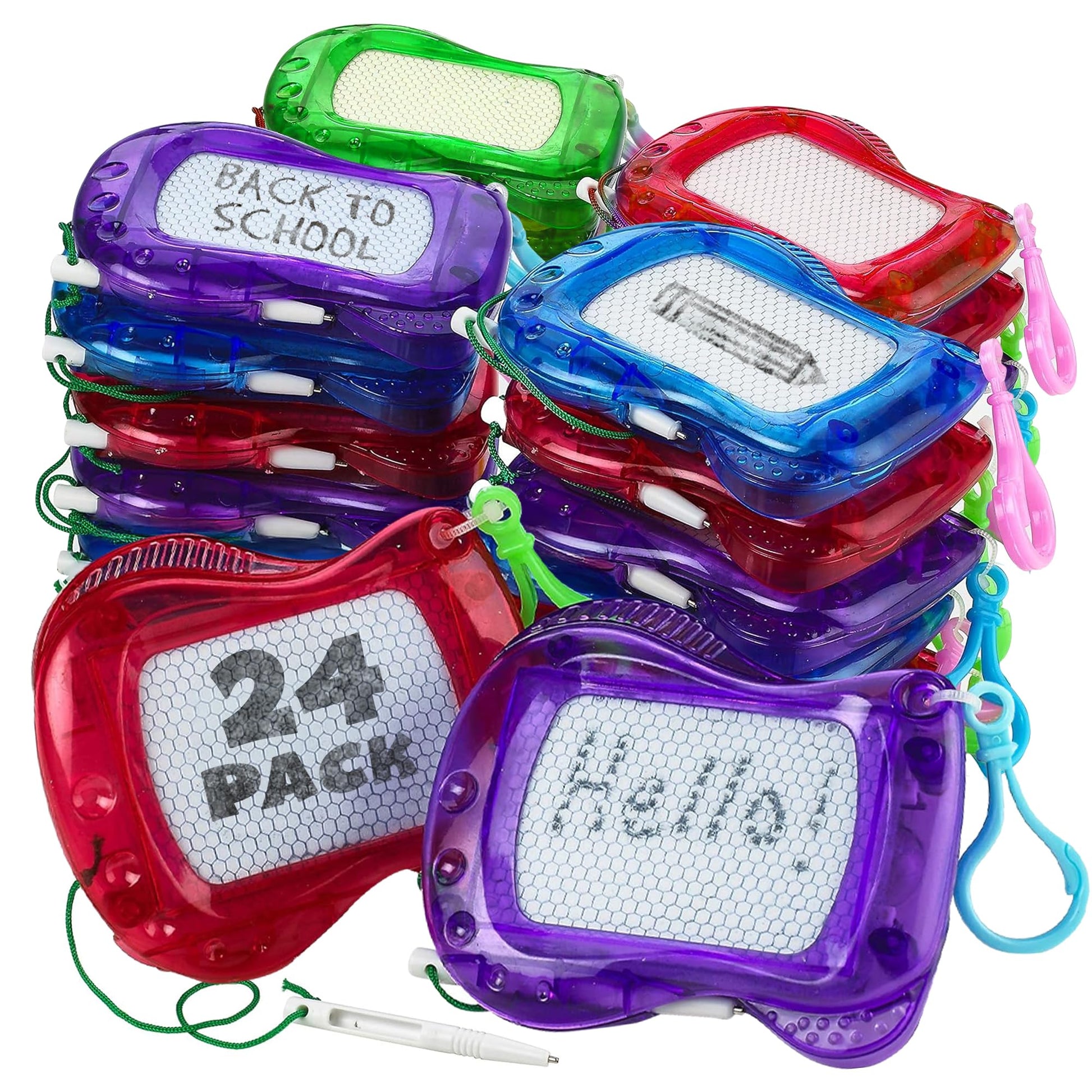 Pack of 24 Mini Magnetic Drawing Board for Kids - Backpack Keychain Clip Drawing Boards, Erasable Doodle Sketch Writing Pad, Birthday Kids Party
