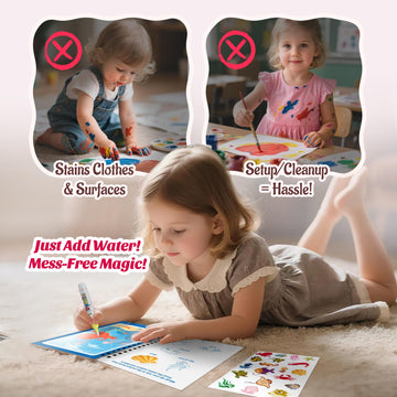 Reusable Paint With Water Books for Kids with 18+ Stickers & No Mess Pen, Sea World Theme Magic Coloring Book for Toddlers 1-3, Paint With Water Books