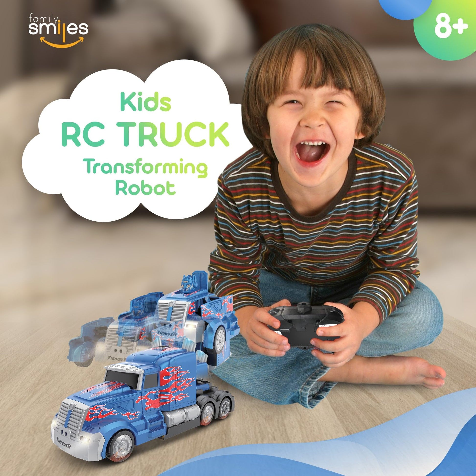 Family Smiles Kids Transforming Robot RC Truck Toys Boys Ages 8-13 Remote Control Car Extra Battery