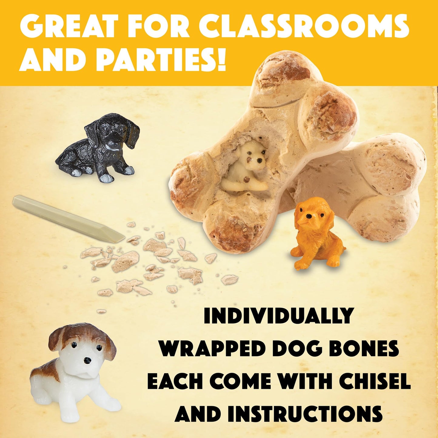 MindWare Dig it Up! Puppies Excavation Kit - Educational Toys for Kids 4 and Up - Dig Kit with 12 Bones, 12 Puppy Figurines, 12 Chisels - Ideal