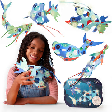 Clixo Ocean Creatures Pack - Glow-in-The-Dark Magnetic Building Toy - 24 Flexible Magnet Pieces for Underwater Adventure. Imaginative STEM Toy. Screen