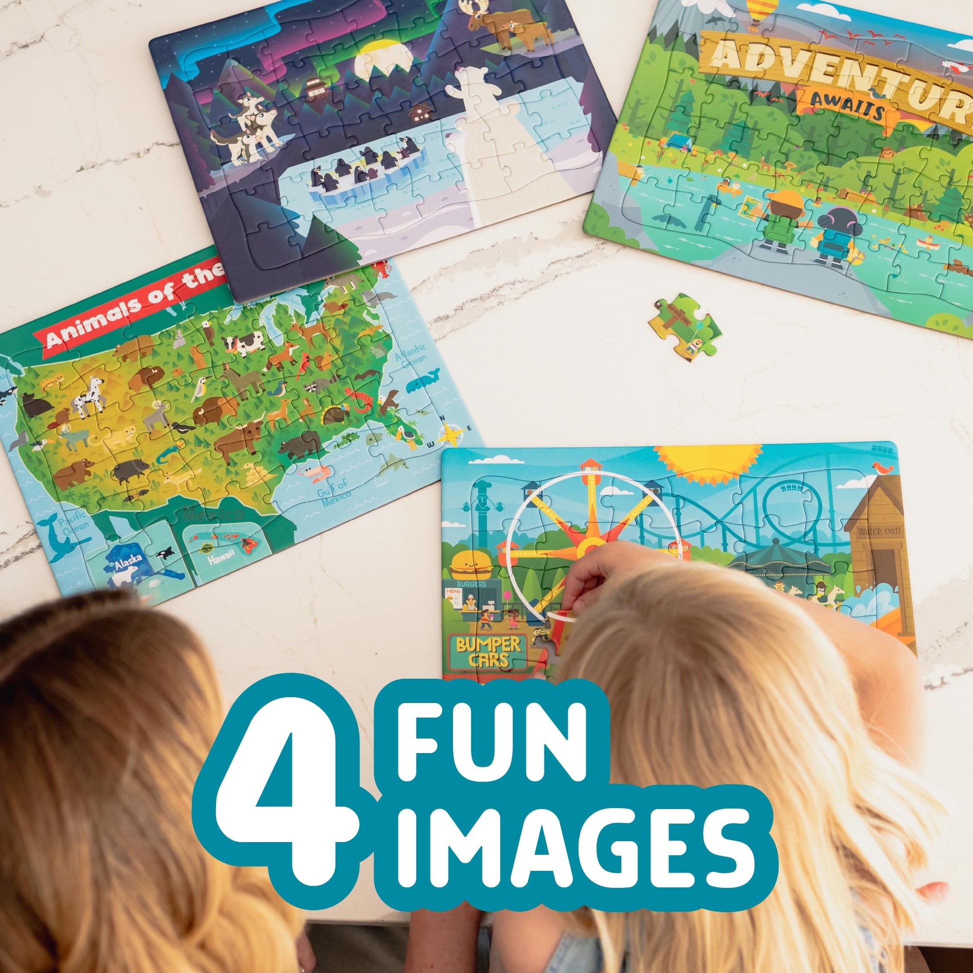 Chuckle & Roar Puzzles for Kids Ages 4-6, Portable Tray, 4 Pack, 36 & 48 Pc
