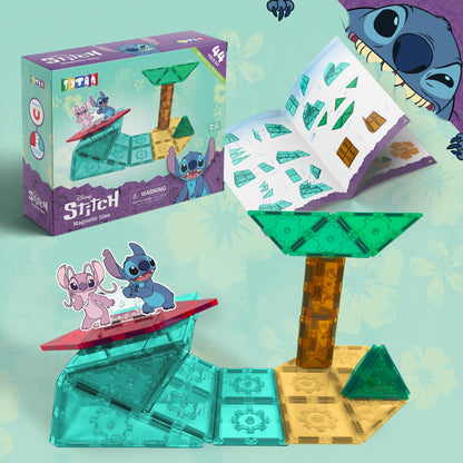 Tytan Official Disney Stitch Magnetic Tile Set - 44-Piece STEM Toy with Reusable Stitch & Angel Reusable Sticker Sheet and Instruction Manual