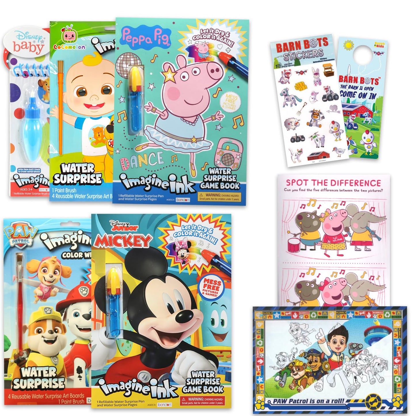 Mess Free Paint with Water Bulk Set - Bundle of 20+ Coloring Activity Books and Magic Surprise Pens, Brushes | Mickey, Paw Patrol, Peppa, More