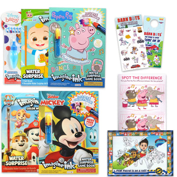 Mess Free Paint with Water Bulk Set - Bundle of 20+ Coloring Activity Books and Magic Surprise Pens, Brushes | Mickey, Paw Patrol, Peppa, More