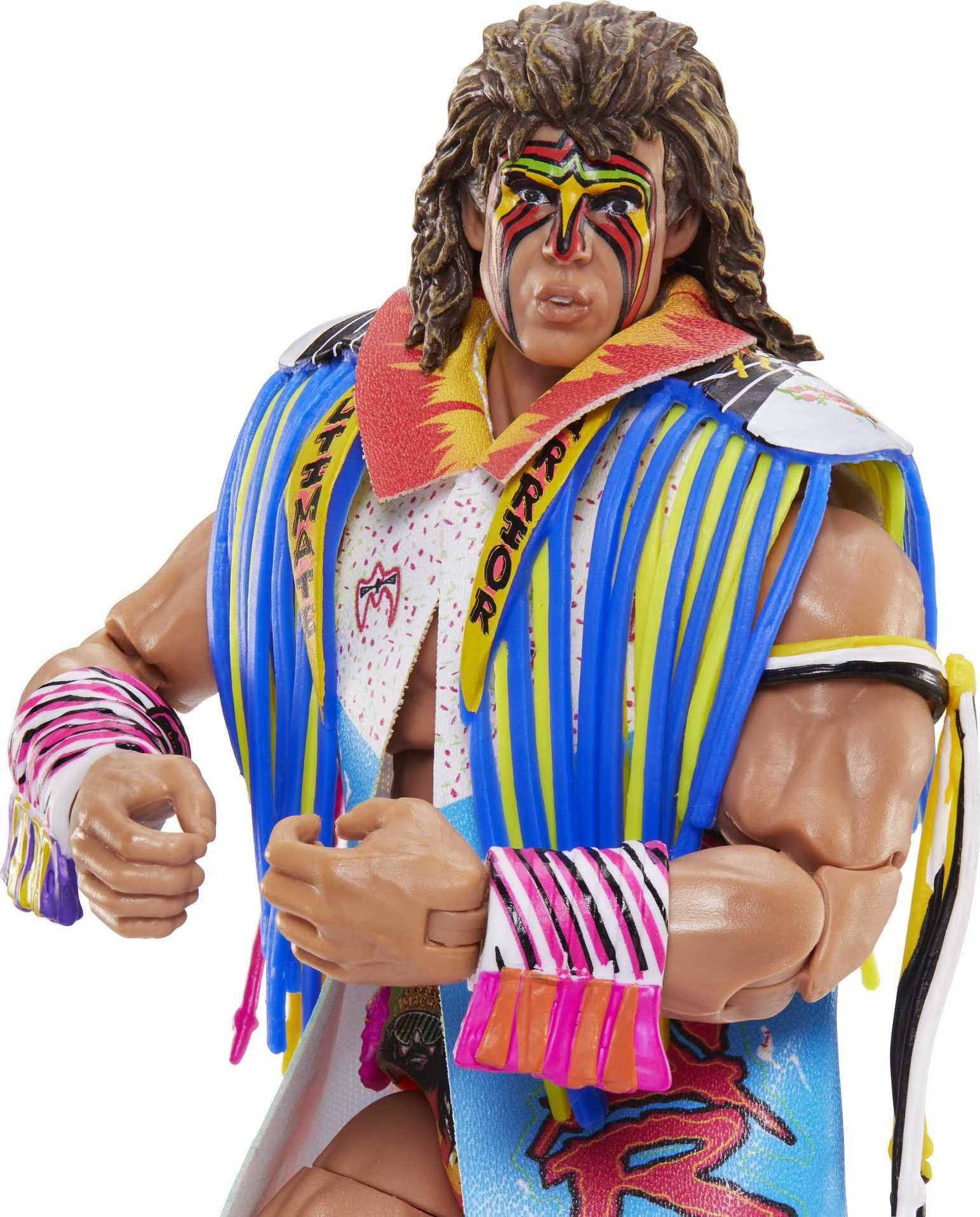 Mattel WWE Ultimate Edition Action Figure & Accessories Set, Warrior 6-inch Collectible with 30 Articulation Points, Swappable Pieces & Entrance Gear