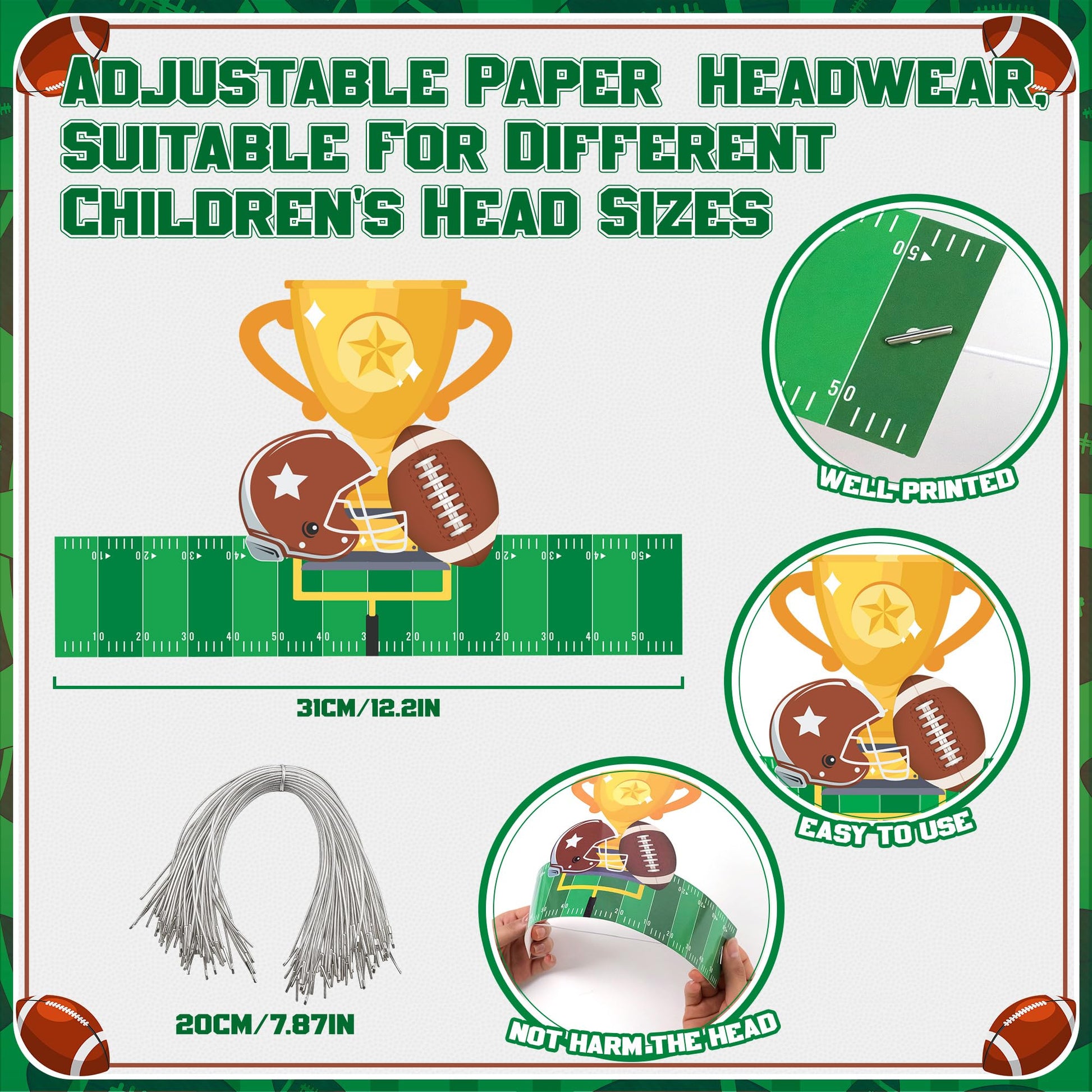Nuesaurd 24 Pcs Football Birthday Party Hats Footballs Themed Birthday Decorations Football Headbands Paper Crown Party Supplies for Adults Kids Photo