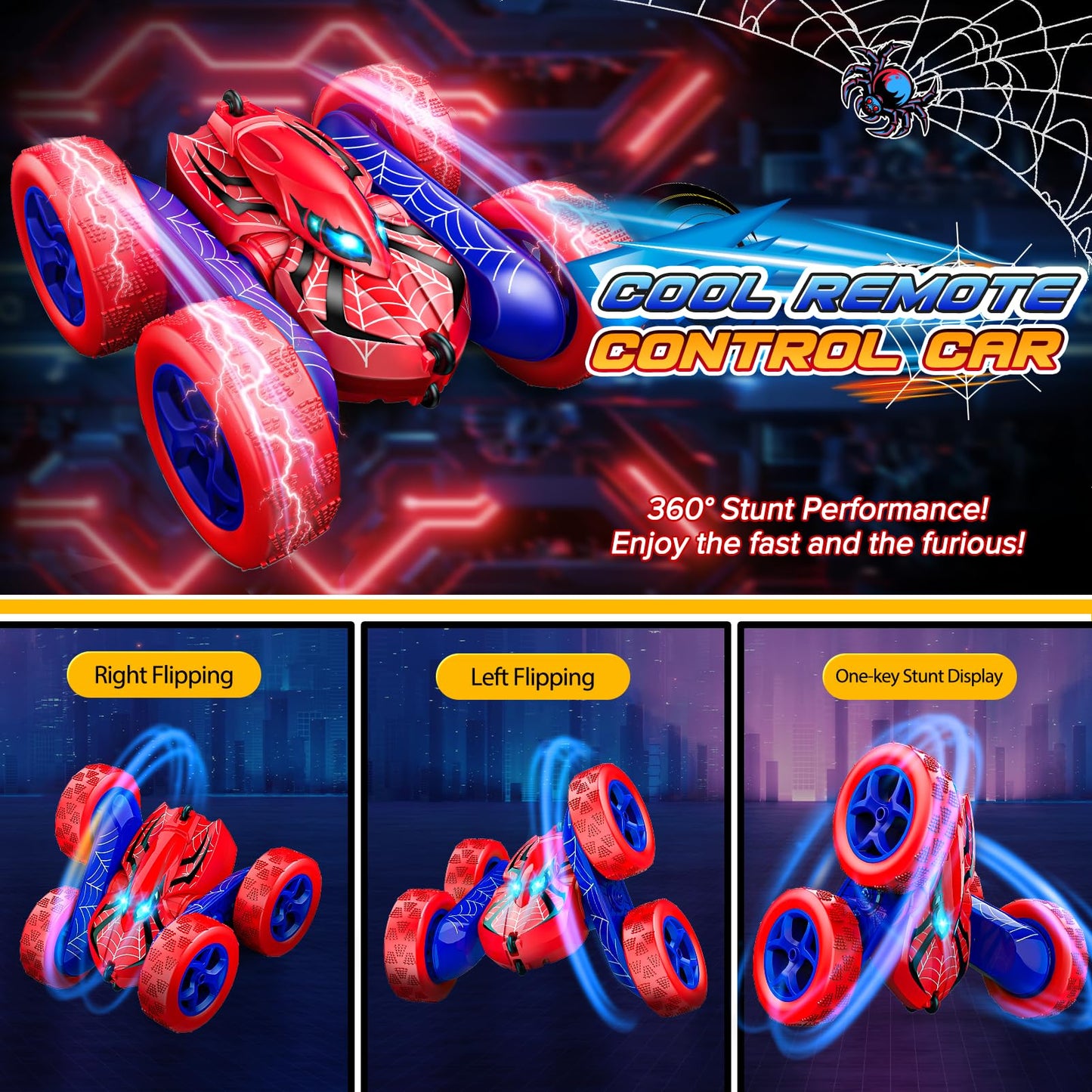 Excitobo Remote Control Car,RC Cars Boys Toys for 3 4 5 6 7 8 9 10 11 12 Year Old Boy Double Sided 360°Flip 4WD Rechargeable Drift RC Race Car