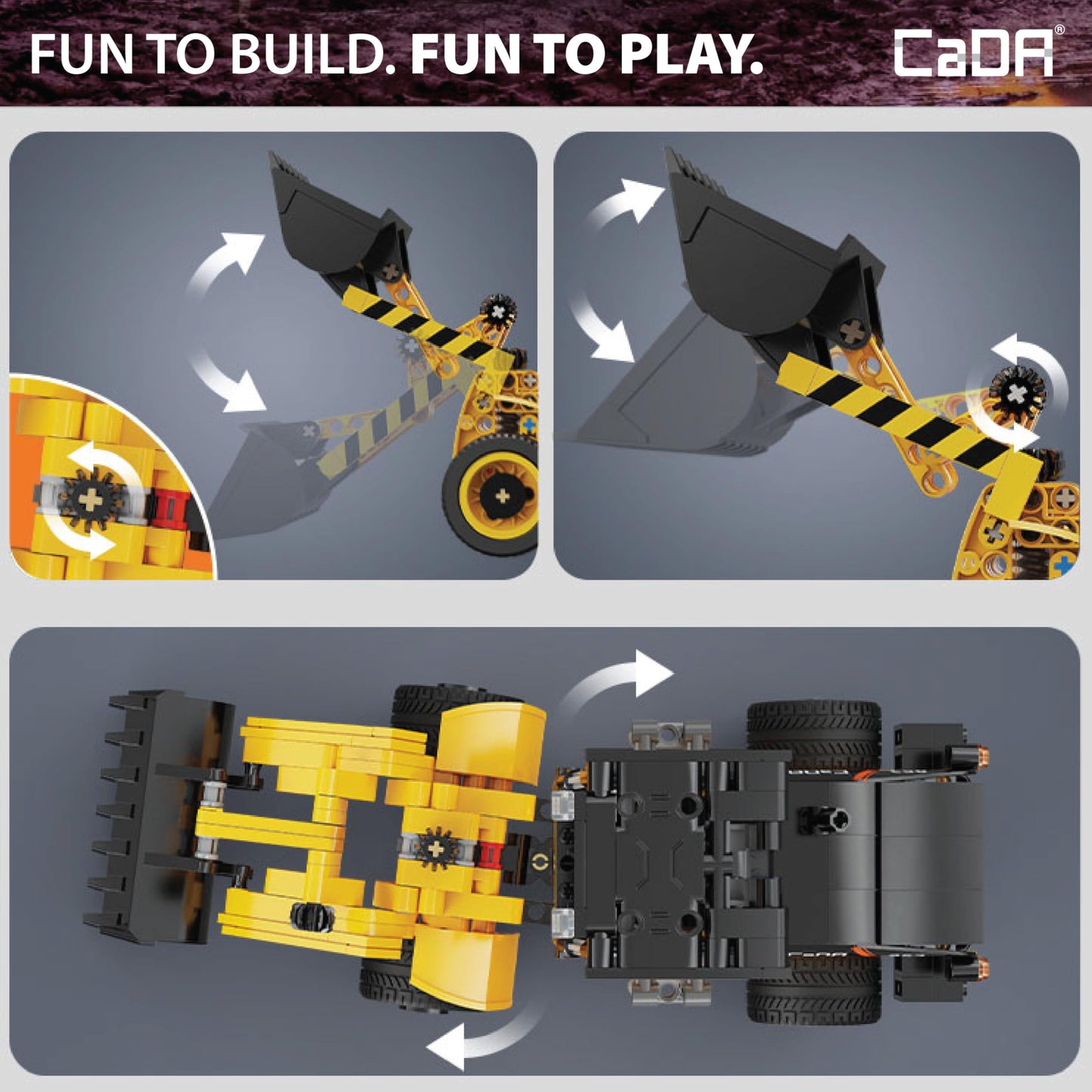 CADA Bricks Front Loader Tractor Building Kit - 403 Pieces Mini Engineering Loader Construction Set with Articulated Steering and Moving Bucket