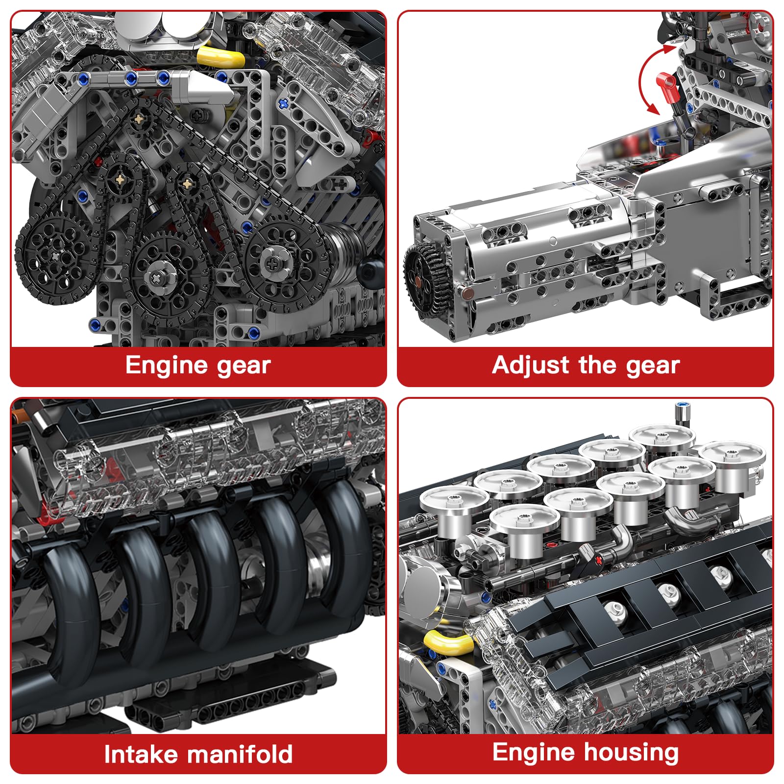 Mould King LR V10 Engine Model Kit for Adults, 1834 Pcs Car Motor Set