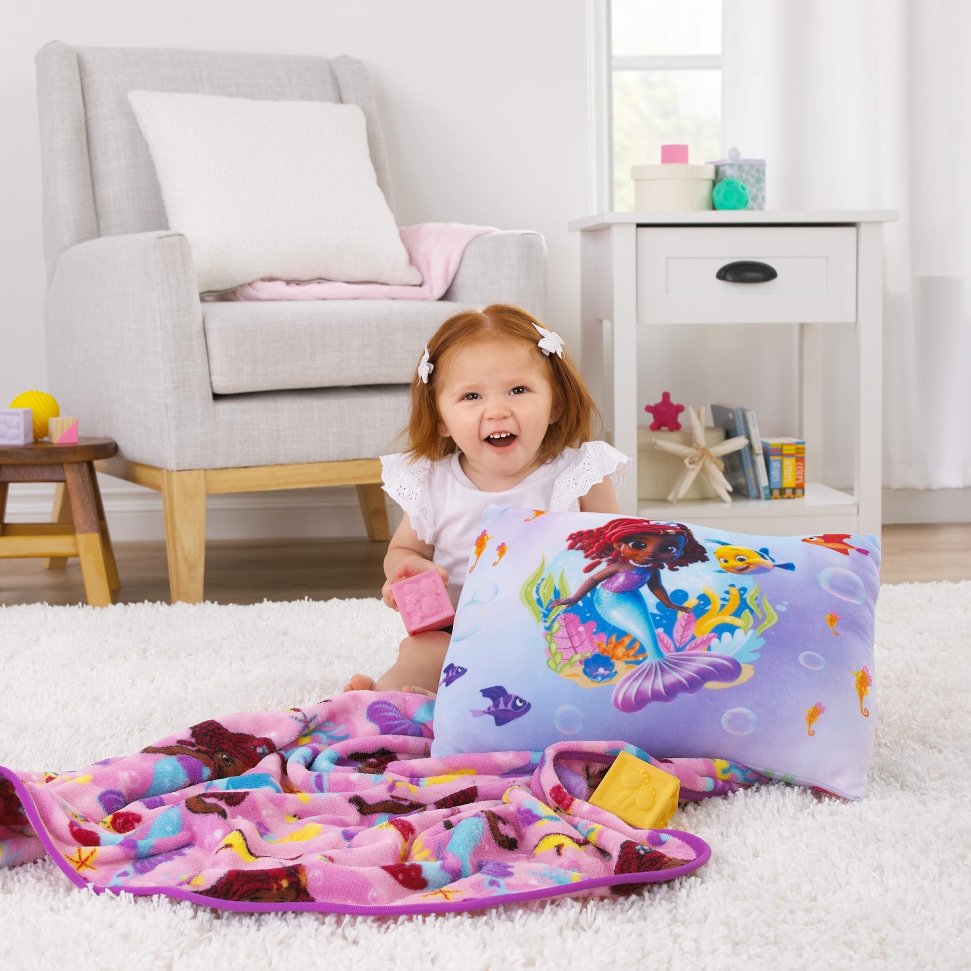 Disney Jr. Ariel Super Soft Squishy Toddler Decorative Pillow with Reversible Design, 12 x 15 Inches