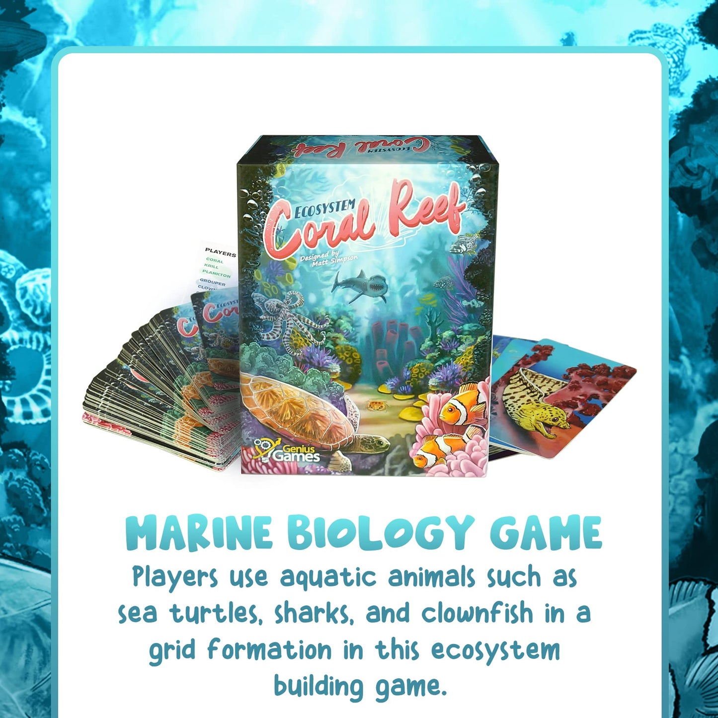 Genius Games Ecosystem: Coral Reef - A Mensa Recommended Family Card Game About Aquatic Animals, Their Habitats & Food Chain | A Light Educational