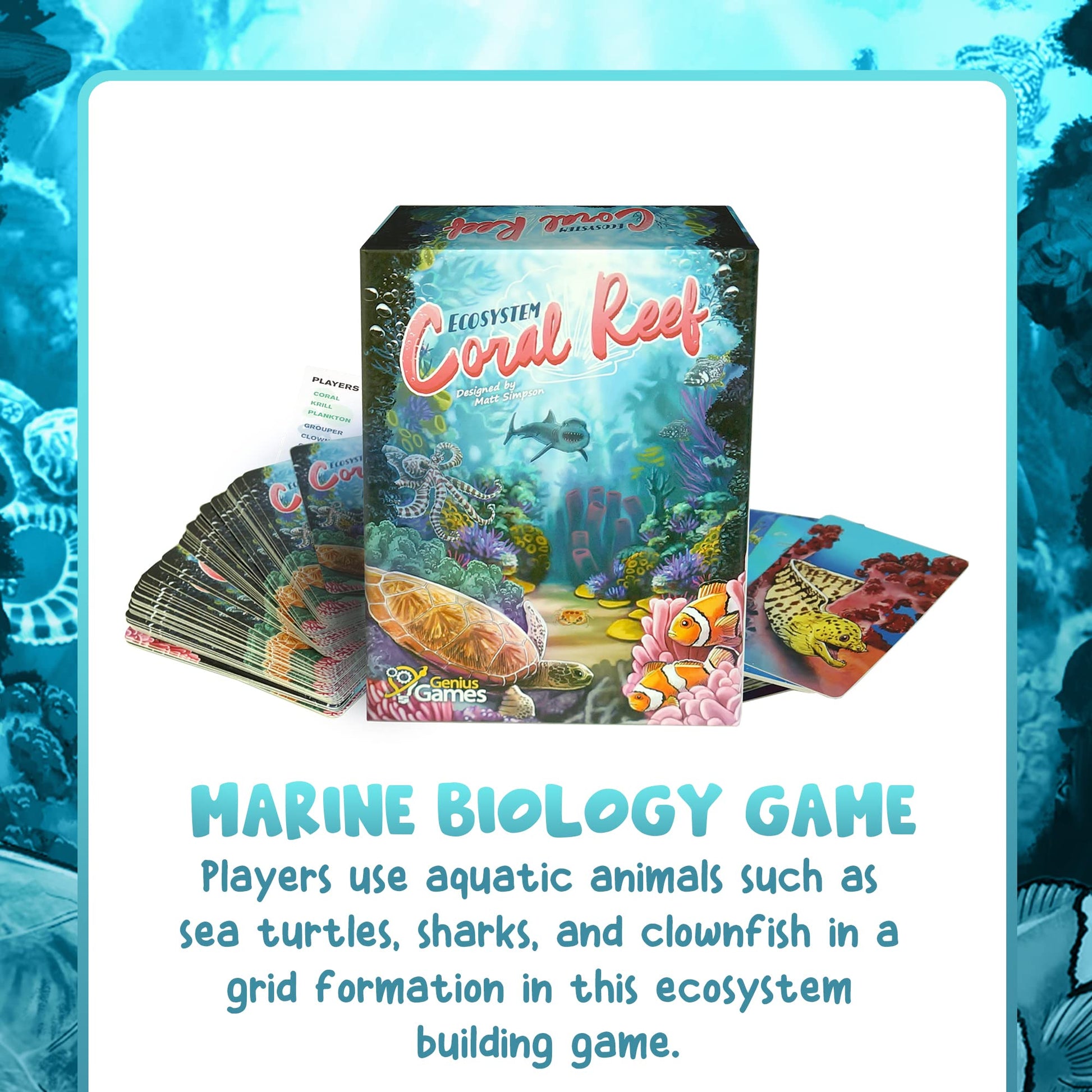Genius Games Ecosystem: Coral Reef - A Mensa Recommended Family Card Game About Aquatic Animals, Their Habitats & Food Chain | A Light Educational