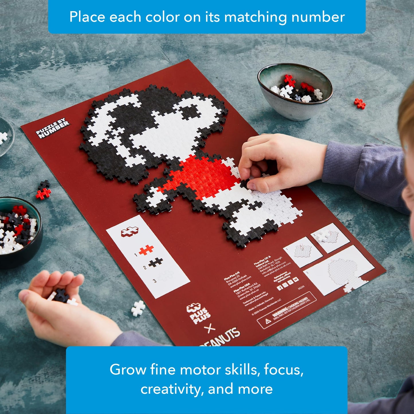 Plus Plus Puzzle By Number, Joe Cool - 275 Piece Mini Hashtag Blocks, Puzzles for Adults & Kids - Peanuts Merchandise
