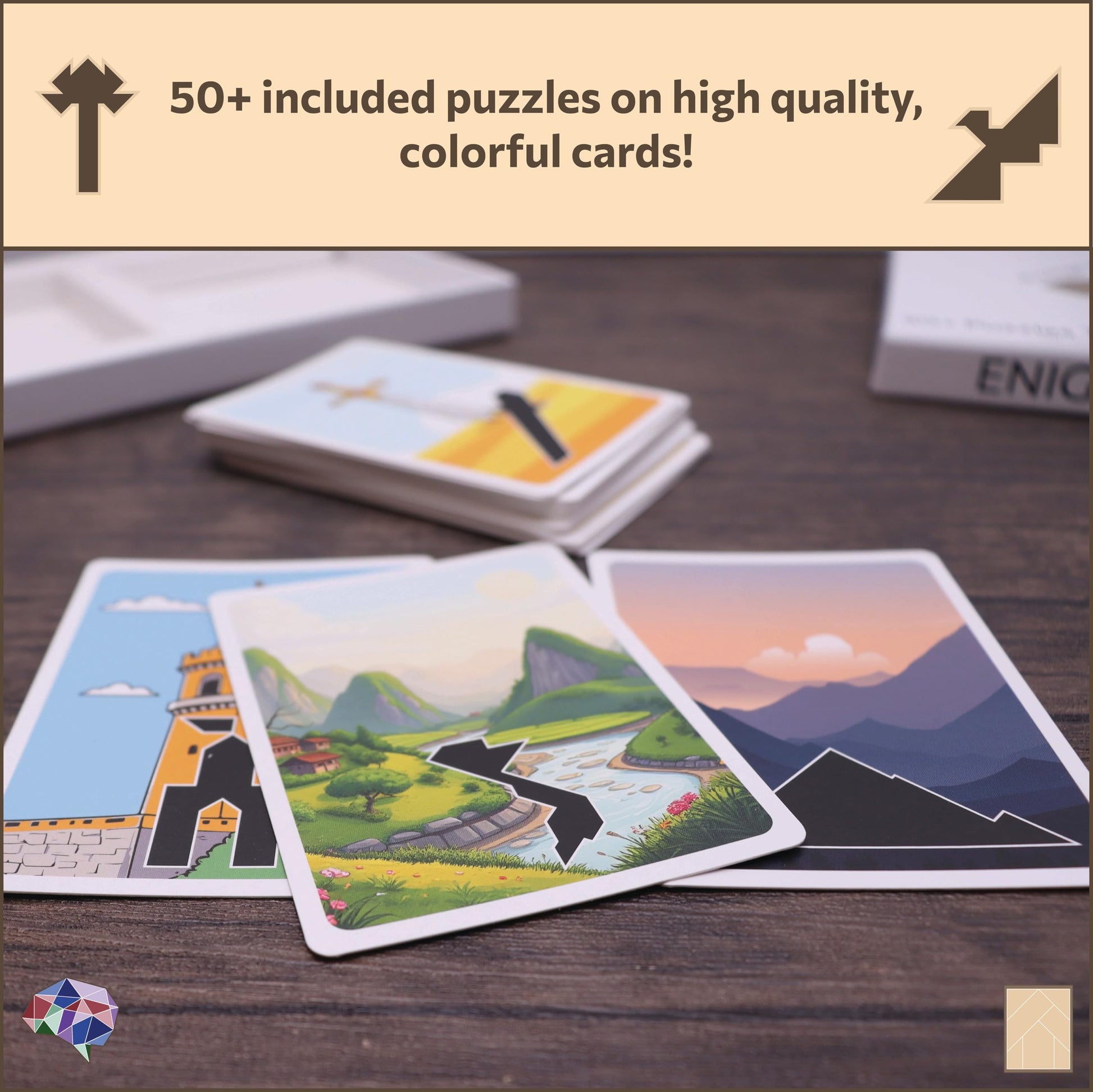 Enigma Grain Wooden Tangram Brain Puzzles for Adults | Challenging Wooden Brain Teasers Puzzle | 50+ Puzzles Inside! | Great to Do with Others!