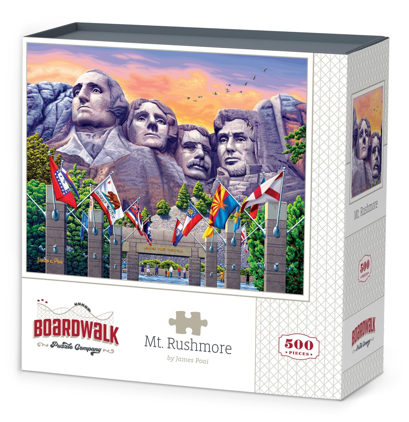 Boardwalk Mt. Rushmore 500 Piece Jigsaw Puzzle Historic Landmark Patriotic Presidents Puzzles with Premium Box, Gift for Adults and Family 16"x20"