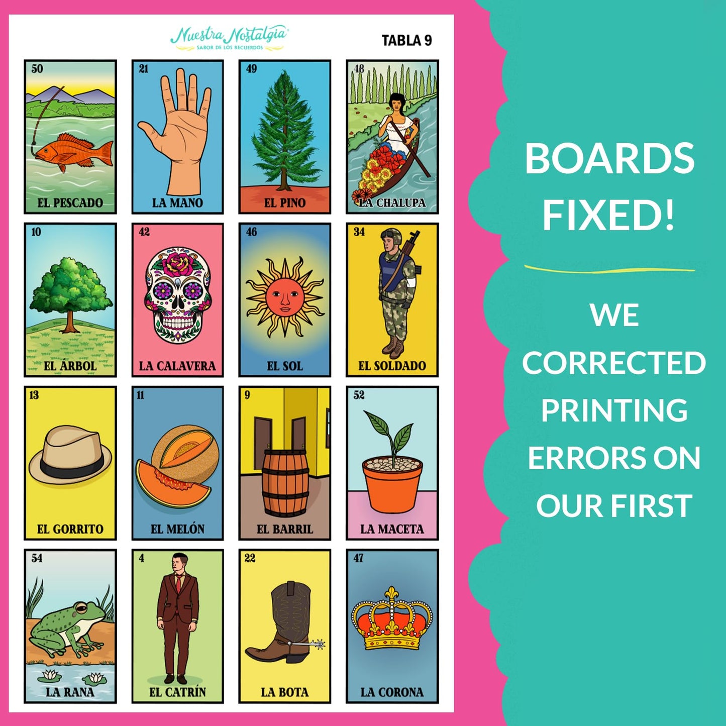 Waterproof Mexican Bingo Game for 20 Players | 12" x 8" Boards | Shuffleable Card Deck | No Stereotypical Characters | Great for Schools, Cinco de