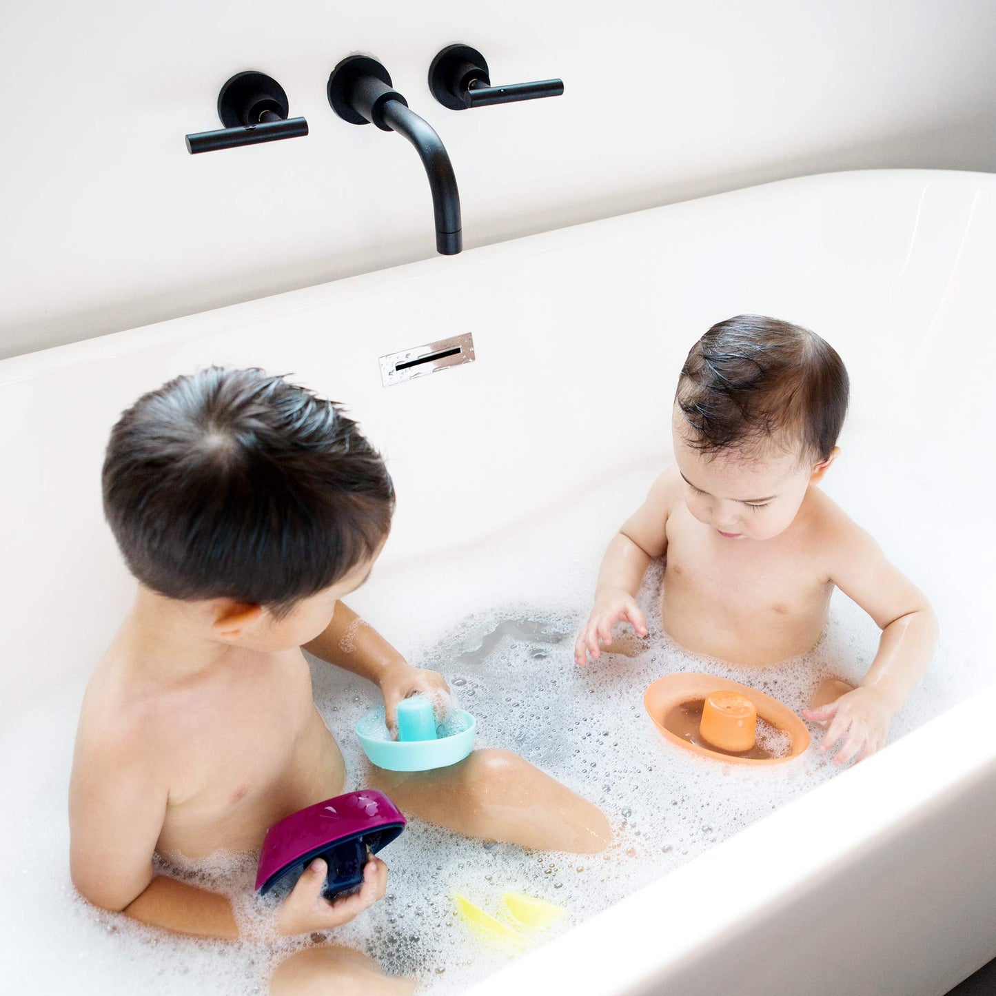 Boon Fleet Toy Boat Baby Bath Toys - Stacking Boat Toy Set for Bath Time Fun - Toddler and Baby Stacking Bathtub Toys With Drain Holes - 5 Count