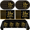 41PCS Happy 18th Birthday Decrations for Boys Girls Black Gold Themed Disposable Tableware Decor Includeing Plates Napkins Tablecloth for Eighteen