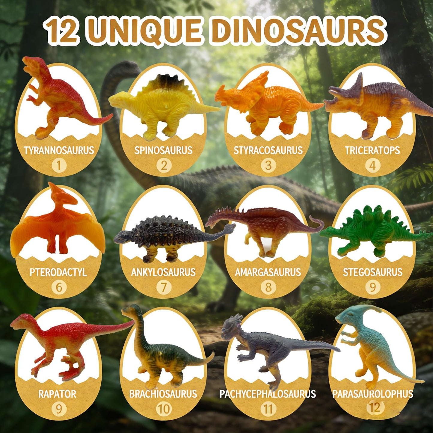 12 Pack Easter Dino Egg Dig Kit for Kids - Dinosaur Egg Excavation Toy with 12 Unique Dinosaurs Eggs Tools & Learning Cards STEM Archaeology Science