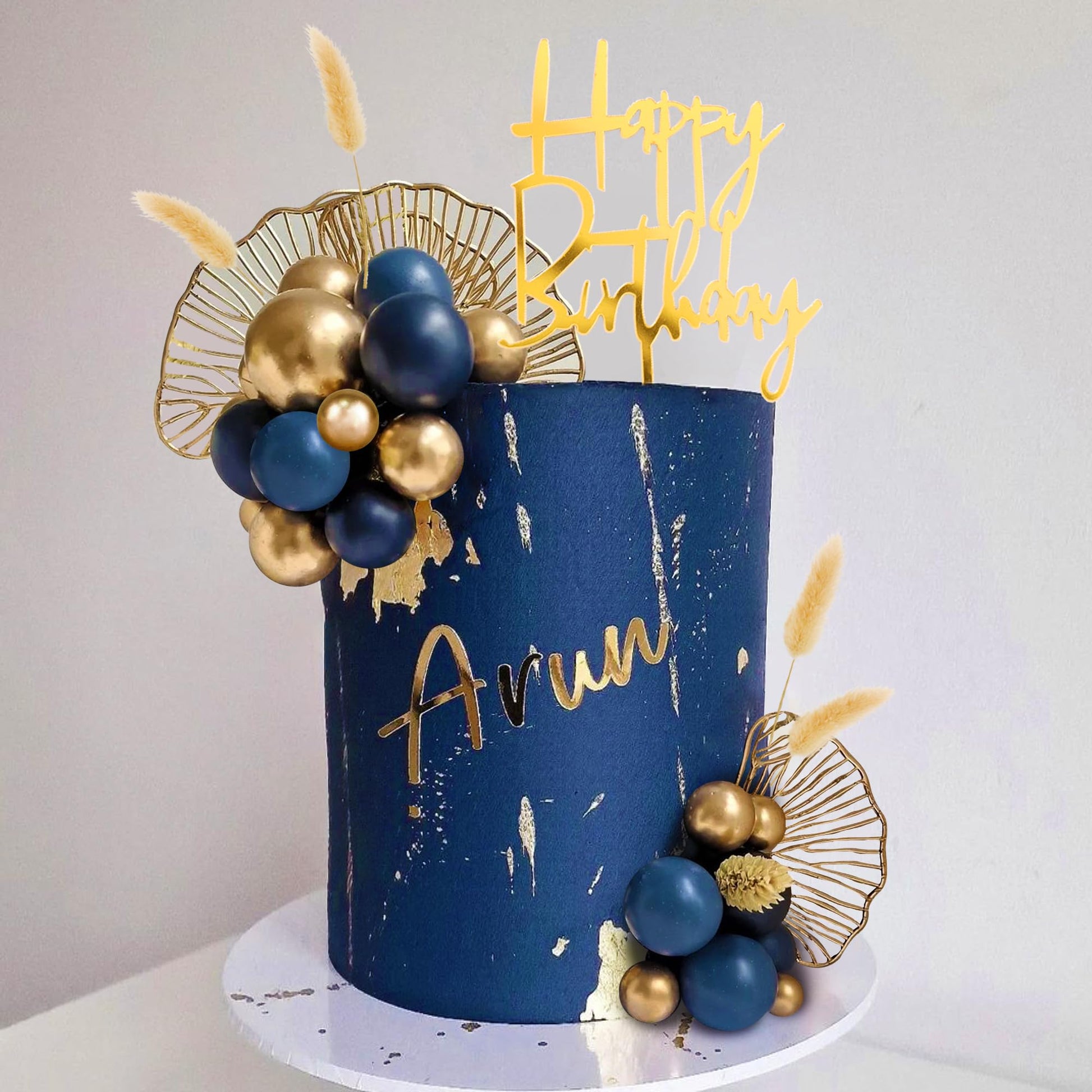 Boho Cake Topper Gold Blue Balls Cake Decorations Palm Leaves Boho Grass for Wedding Birthday (03)