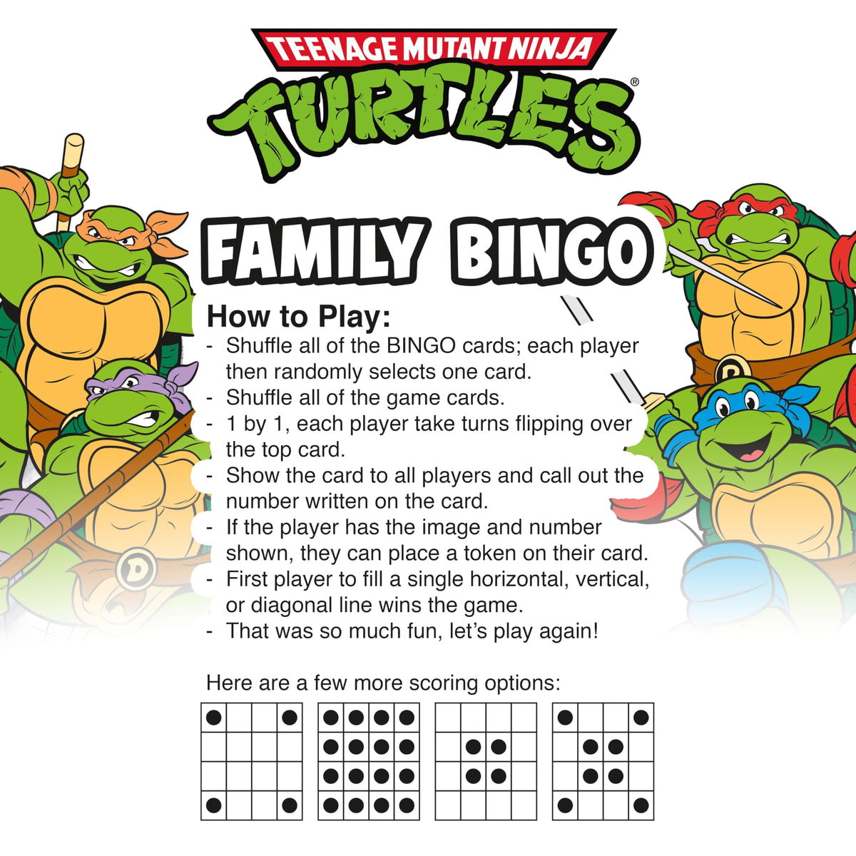 Aquarius Teenage Mutant Ninja Turtles Bingo Game - Officially Licensed Family Party Game Ages 8+, 2-18 Players - for Kids, Teens, and Adults