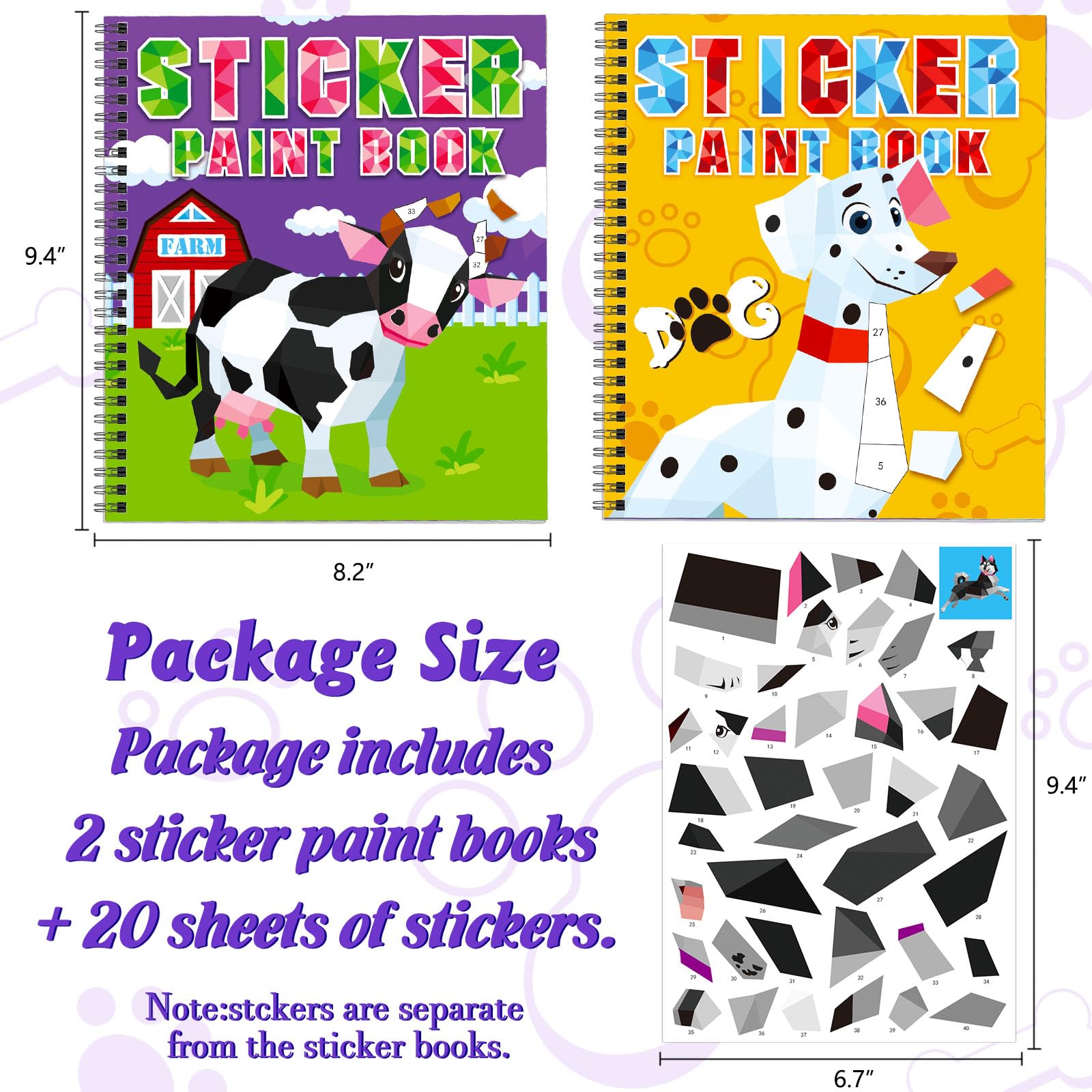 TBEEJ 2PCS Sticker Books for Kids Ages 4-8 Animal Themed Designs Party Gift Create 20 Pictures
