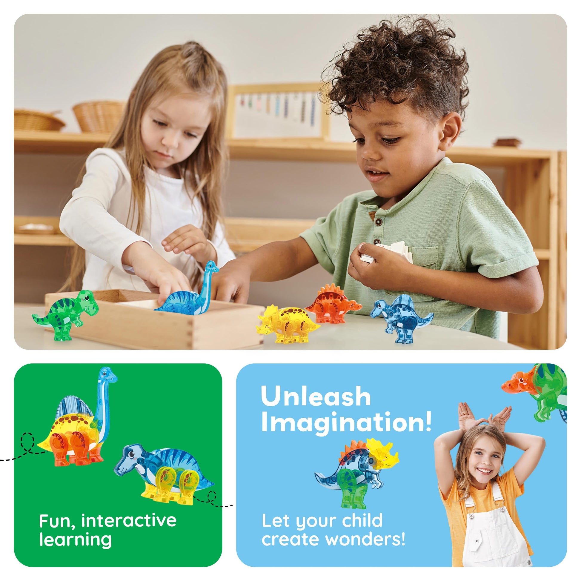 PicassoTiles Dinosaur Magnetic Tiles Accessory Set Mix and Match Dino Figure Parts for STEM Magnet Tile Construction Building Blocks Sets Creative