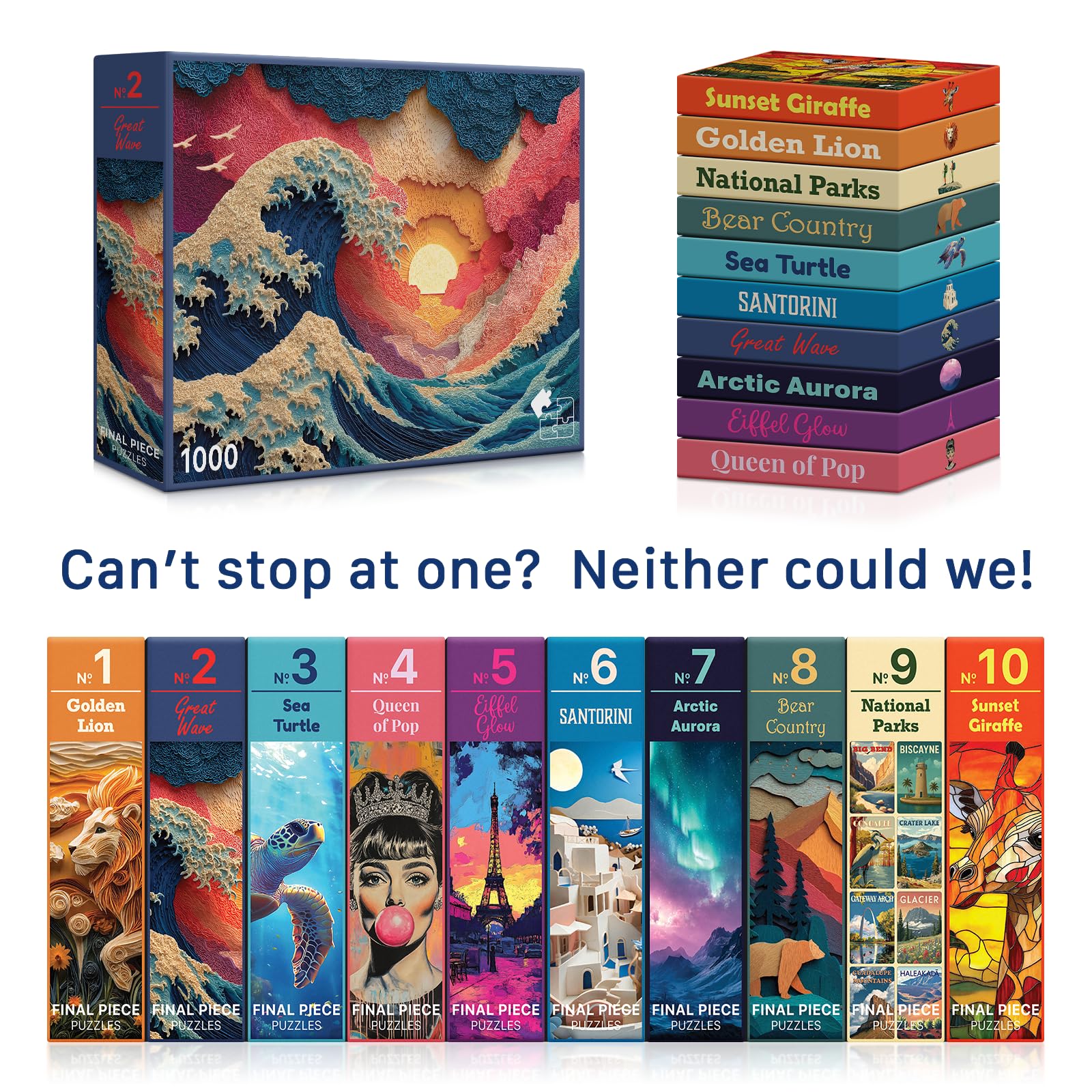 Great Wave (#2) - 1000 Piece Jigsaw Puzzle for Adults | Premium European Blue Board | Satin Low-Glare Finish | Ribbon Cut | Bonus Poster |
