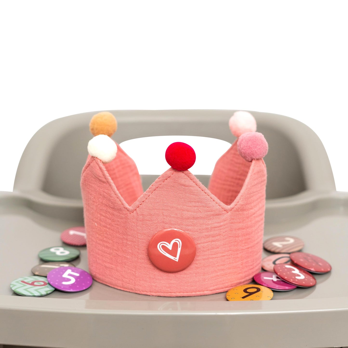 Sherkarmiu Cute Pink Girls Crown Hat with 1-10 Number Badges - Soft Fabric Tiara for Birthday Party Hat Dress Up, Princess Photo Prop